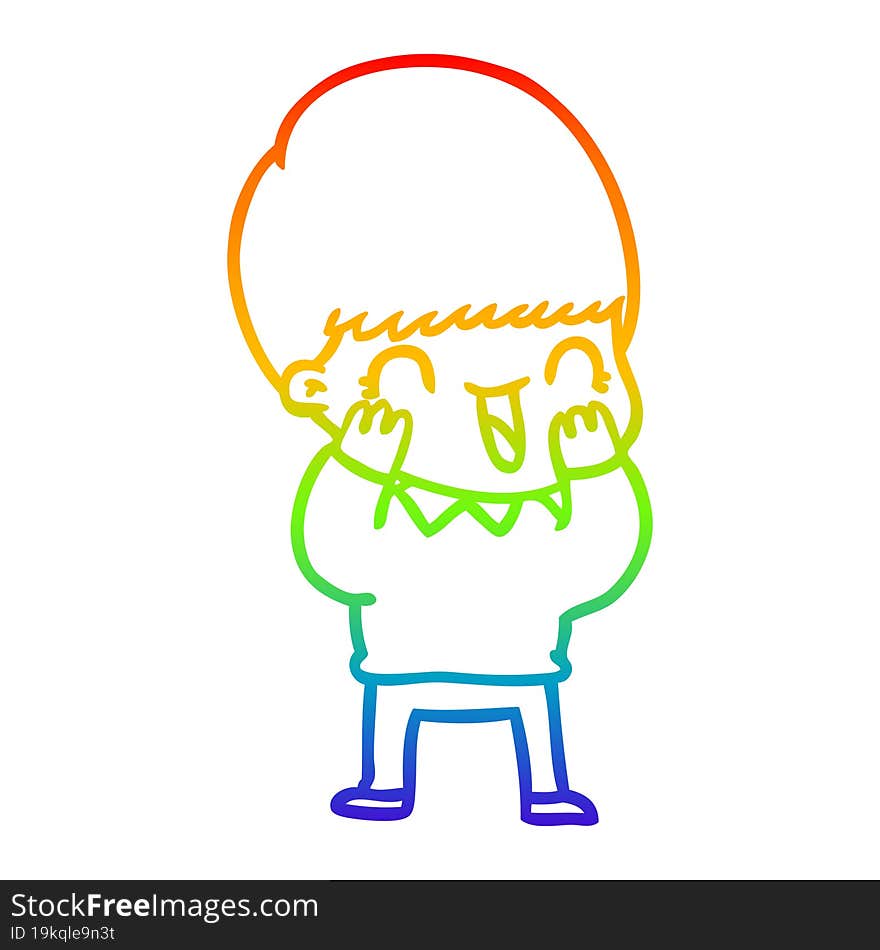 rainbow gradient line drawing of a happy cartoon boy