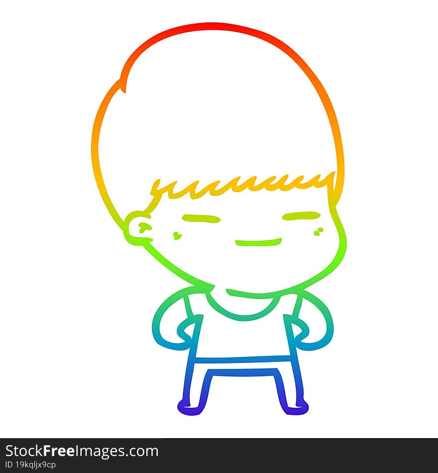 Rainbow Gradient Line Drawing Cartoon Smug Boy