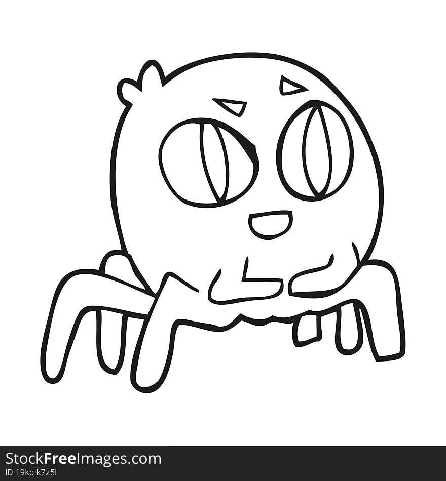 freehand drawn black and white cartoon spider