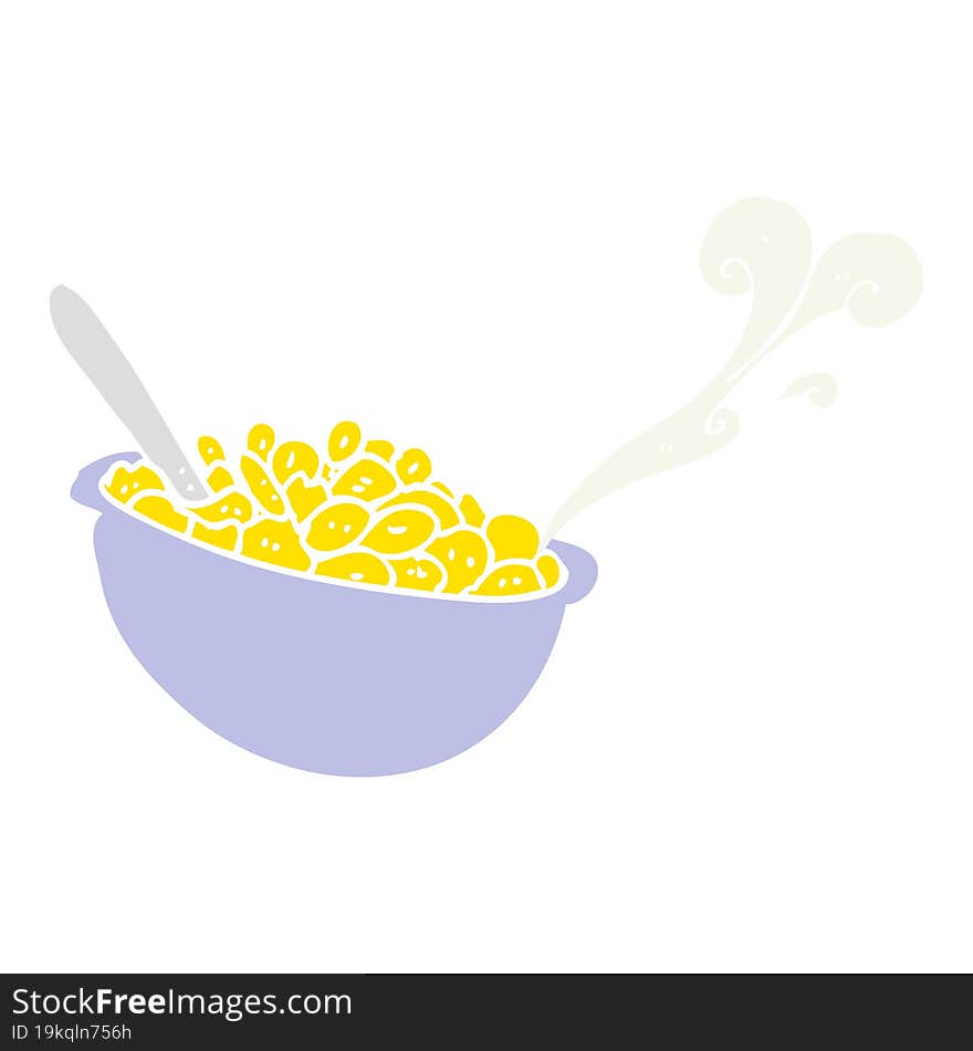 flat color illustration of a cartoon bowl of cereal