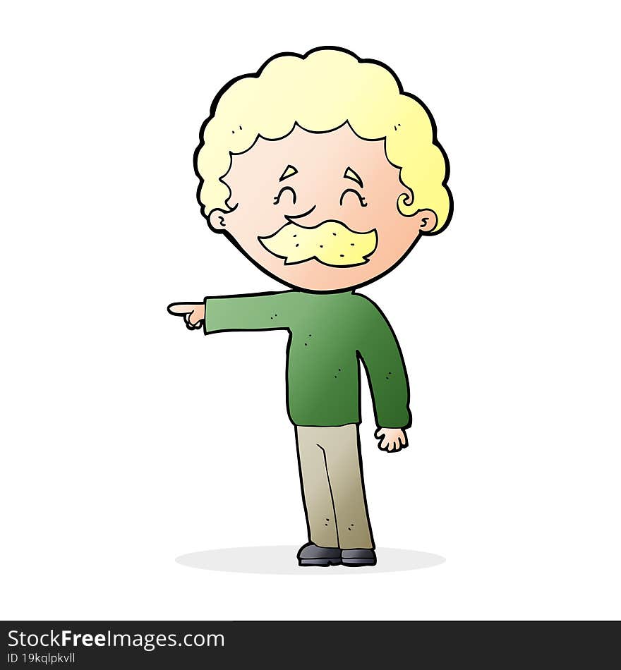 cartoon man with mustache pointing