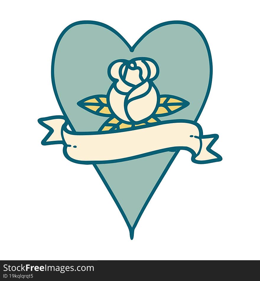 iconic tattoo style image of a heart rose and banner. iconic tattoo style image of a heart rose and banner