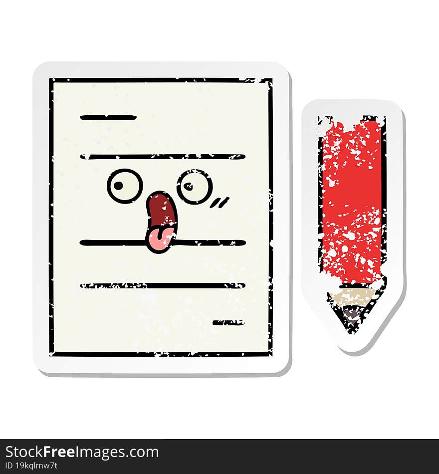 Distressed Sticker Of A Cute Cartoon Test Paper