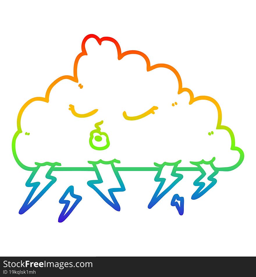 rainbow gradient line drawing cartoon thundercloud