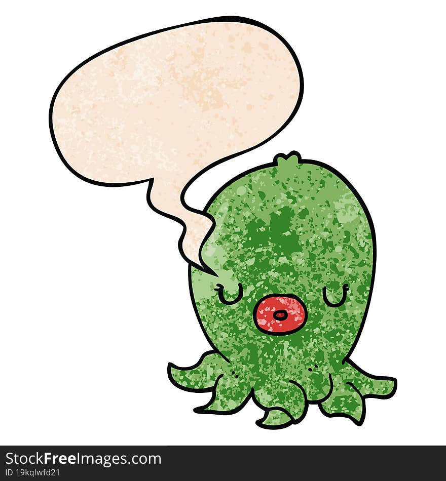 Cartoon Octopus And Speech Bubble In Retro Texture Style