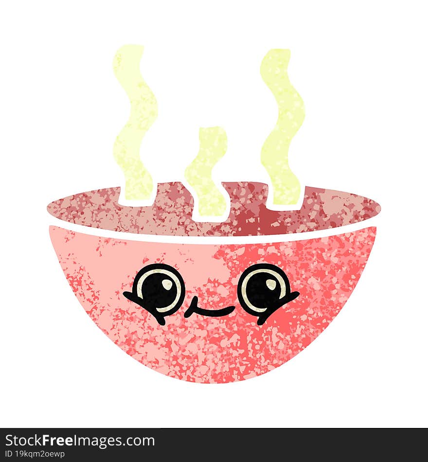 Retro Illustration Style Cartoon Bowl Of Hot Soup