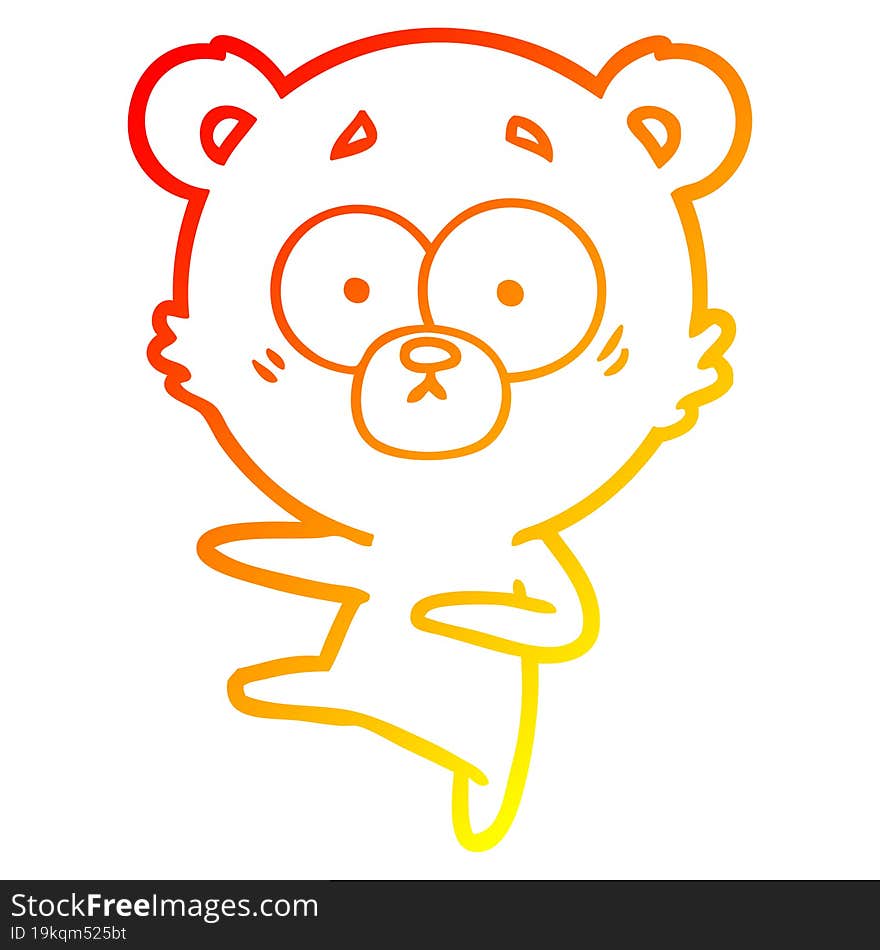 warm gradient line drawing of a nervous dancing bear cartoon