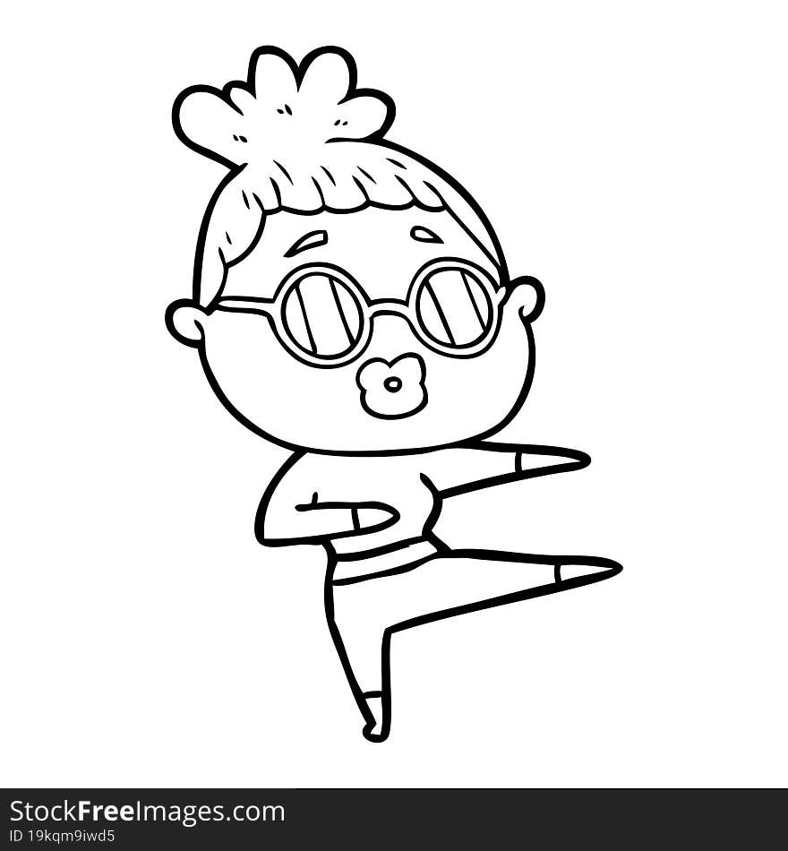 cartoon dancing woman wearing sunglasses. cartoon dancing woman wearing sunglasses