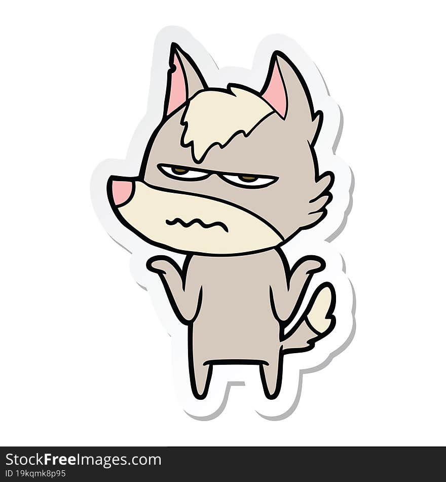 sticker of a cartoon annoyed wolf