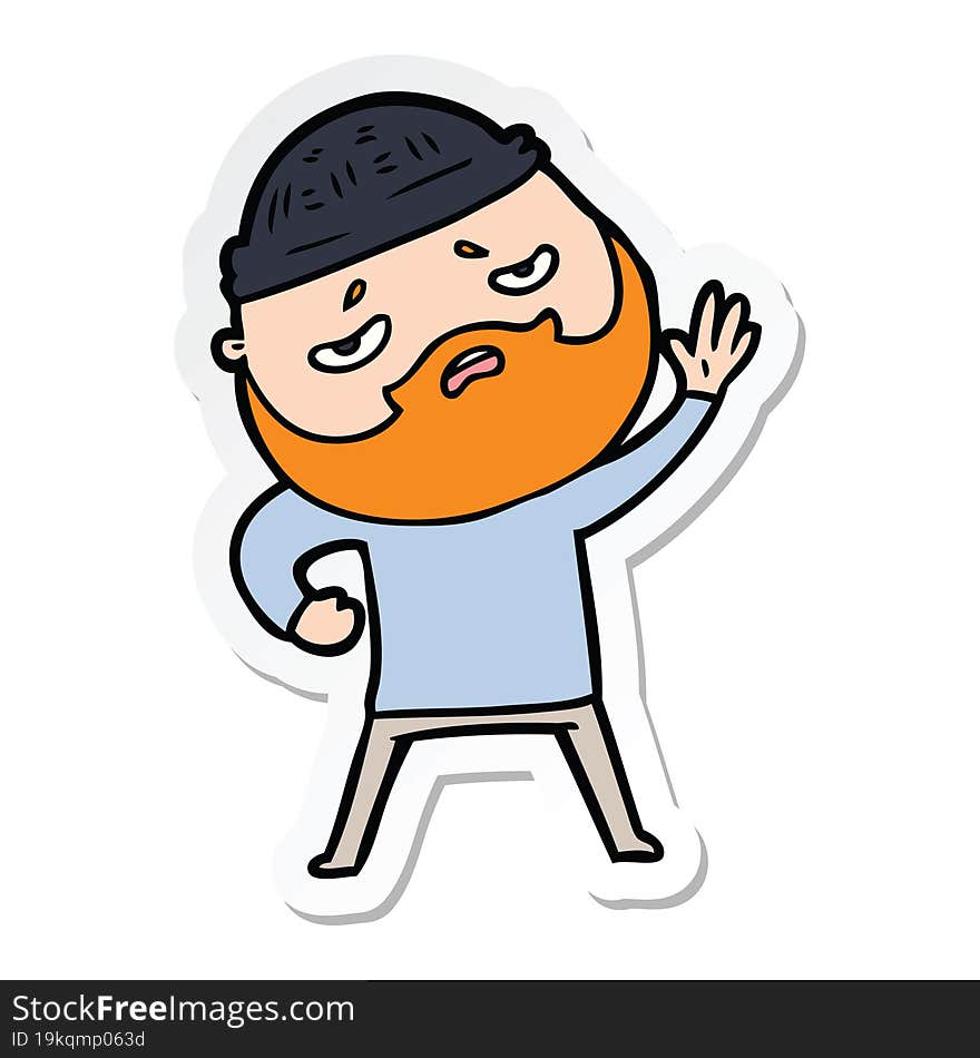 sticker of a cartoon worried man with beard