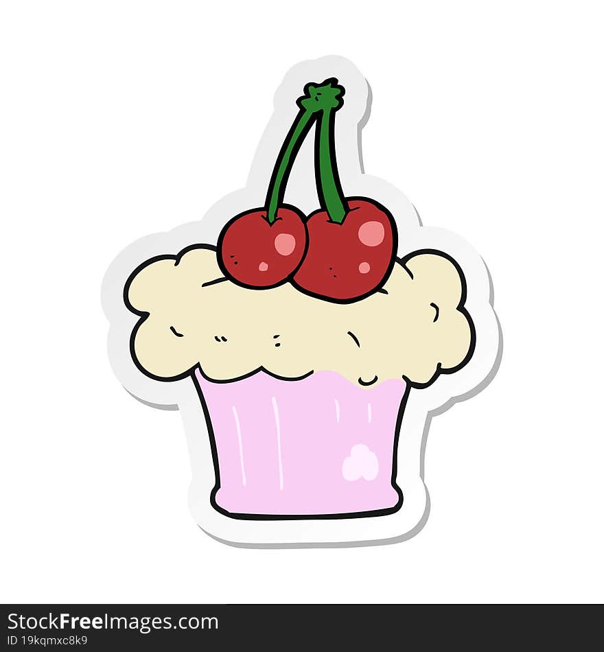 Sticker Of A Cartoon Cupcake