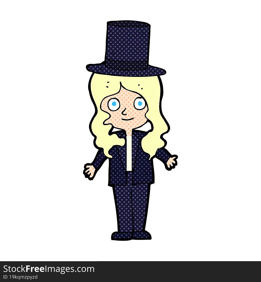 cartoon woman wearing top hat