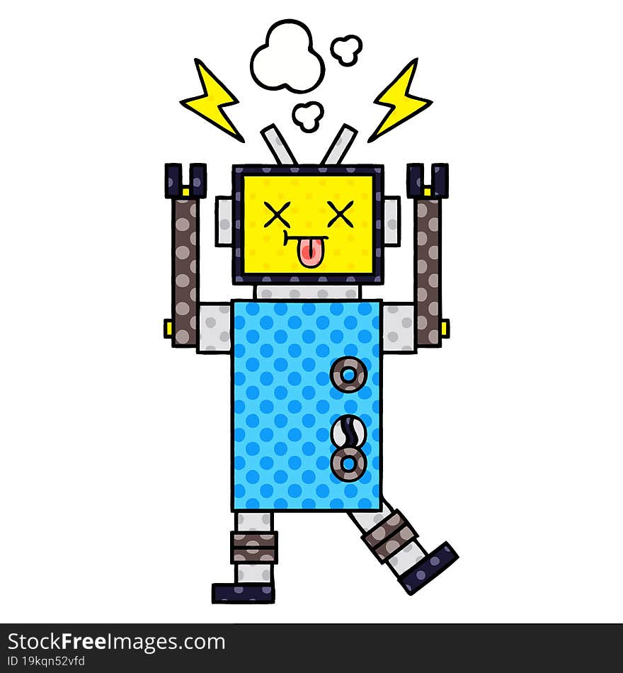 comic book style cartoon robot malfunction