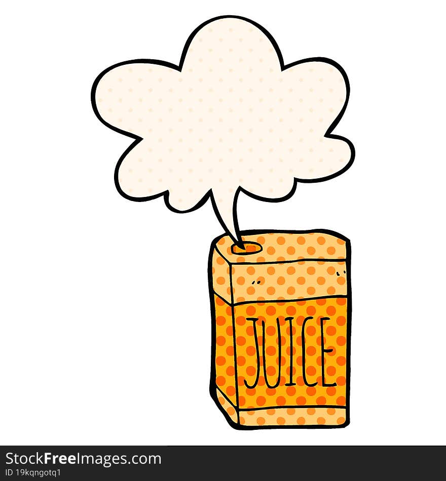 cartoon juice box and speech bubble in comic book style