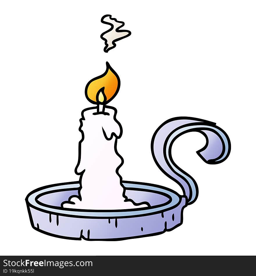 hand drawn gradient cartoon doodle of a candle holder and lit candle