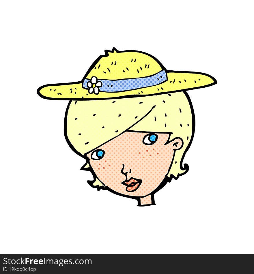 Cartoon Woman Wearing Summer Hat