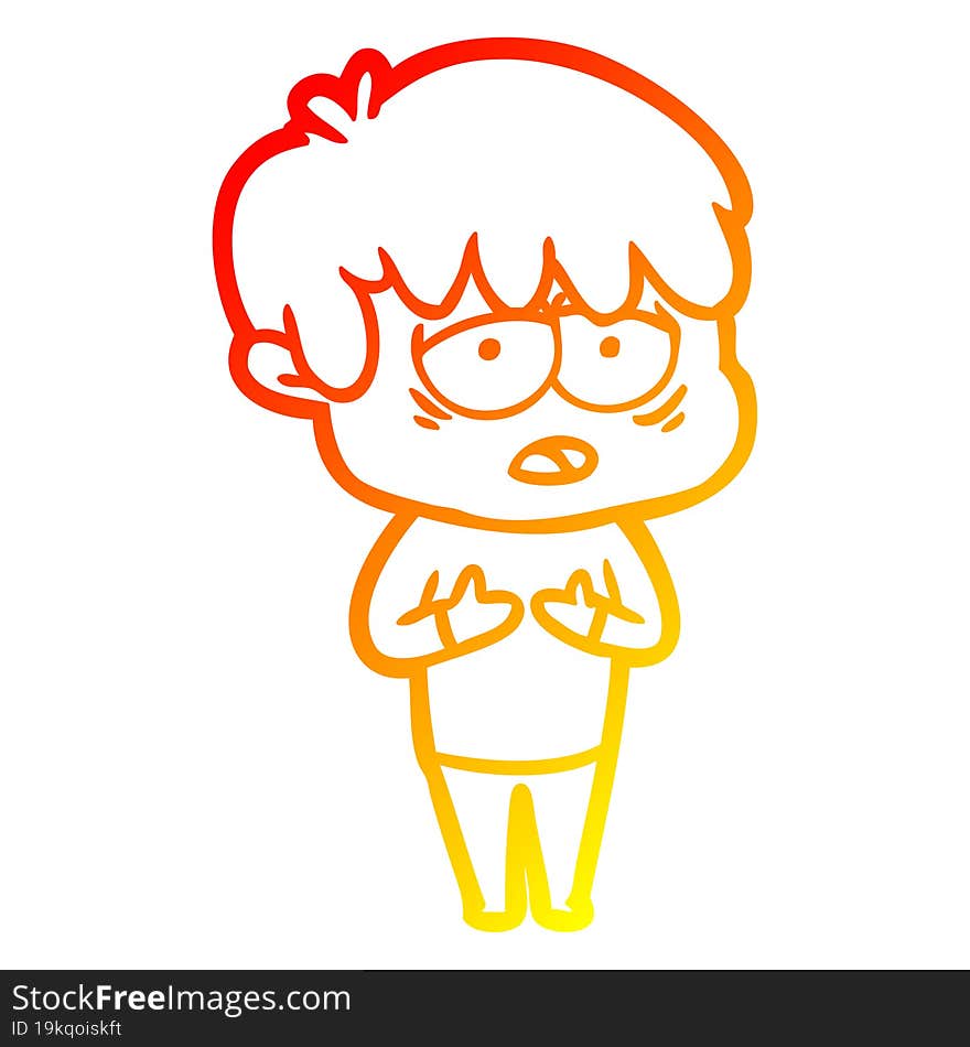 warm gradient line drawing cartoon exhausted boy