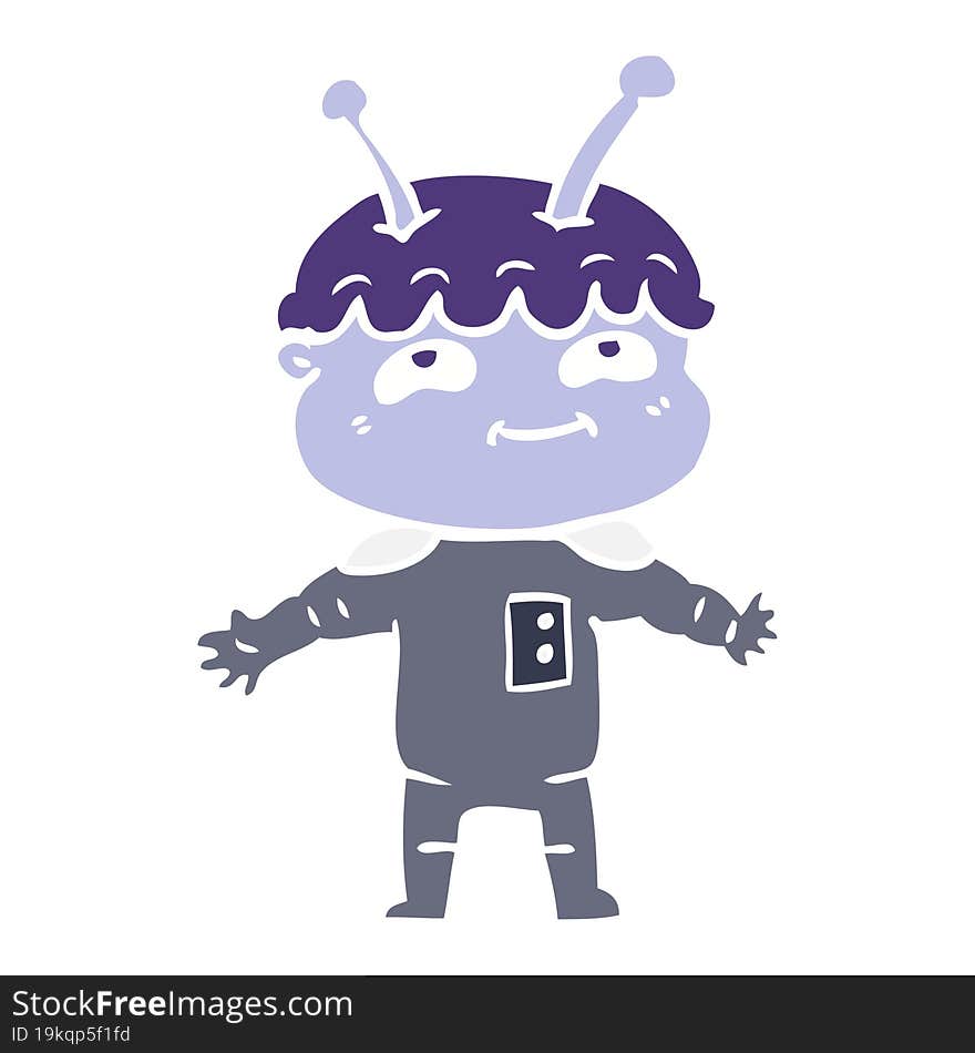 Friendly Flat Color Style Cartoon Spaceman With Open Arms