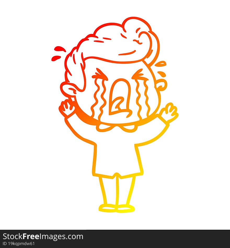 warm gradient line drawing of a cartoon crying man