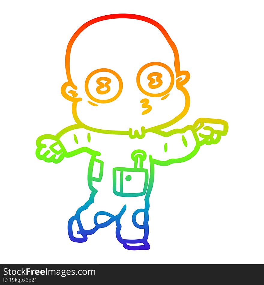 Rainbow Gradient Line Drawing Cartoon Weird Bald Spaceman