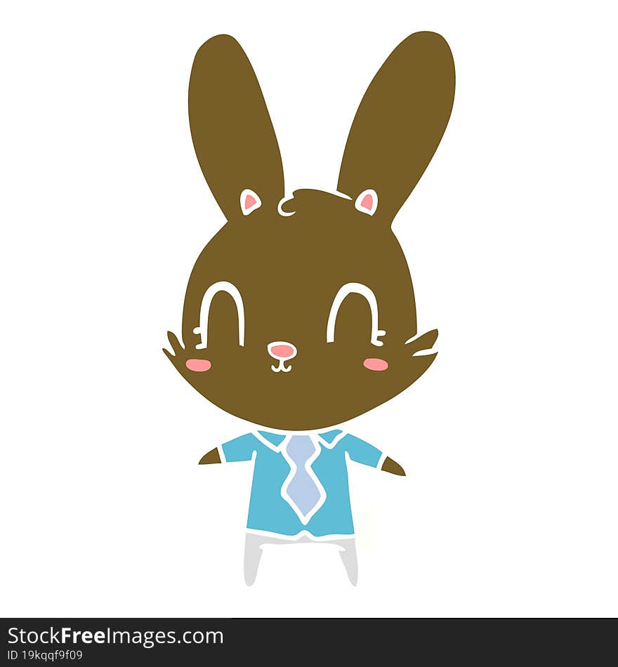 Cute Flat Color Style Cartoon Rabbit In Shirt And Tie