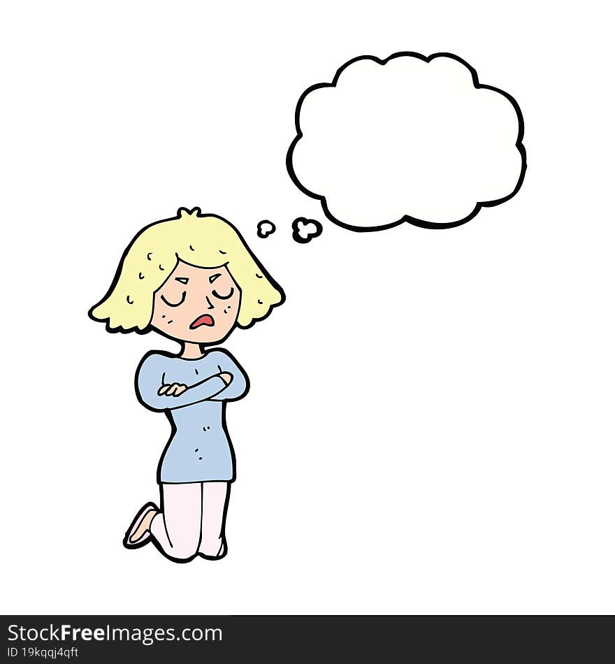 cartoon annoyed woman with thought bubble