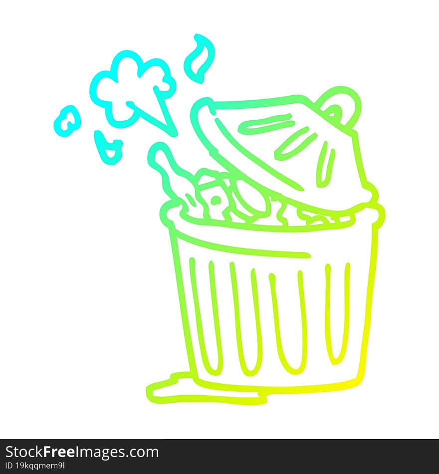 cold gradient line drawing of a cartoon waste bin