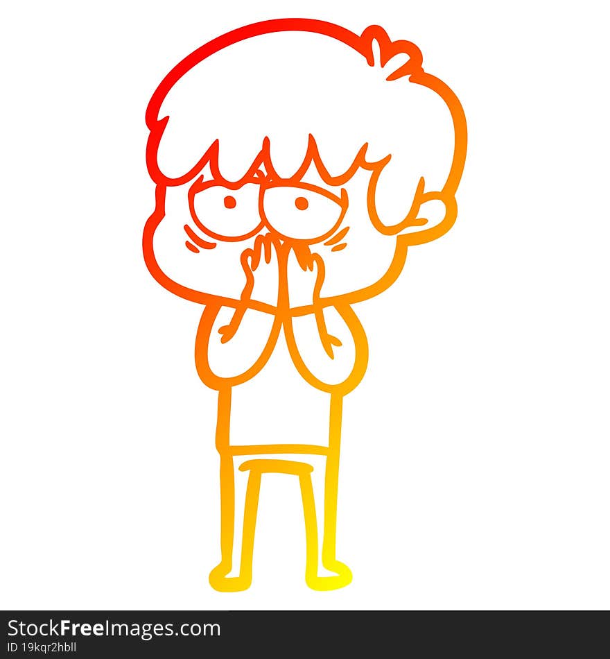 Warm Gradient Line Drawing Cartoon Exhausted Boy