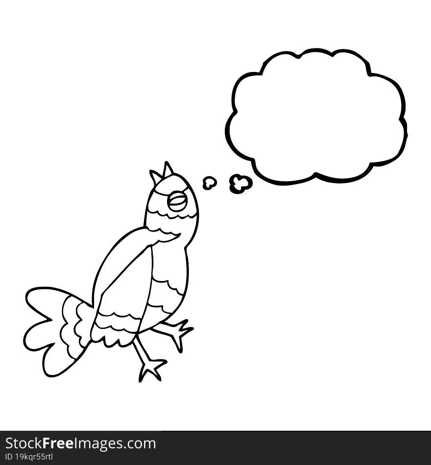 freehand drawn thought bubble cartoon bird singing