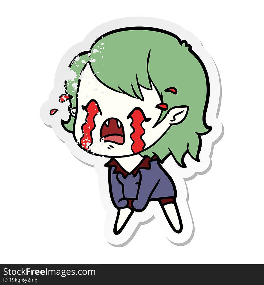 distressed sticker of a cartoon crying vampire girl