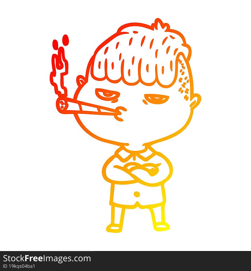 warm gradient line drawing cartoon man smoking