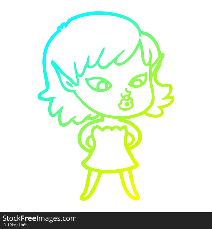 cold gradient line drawing of a pretty cartoon elf girl