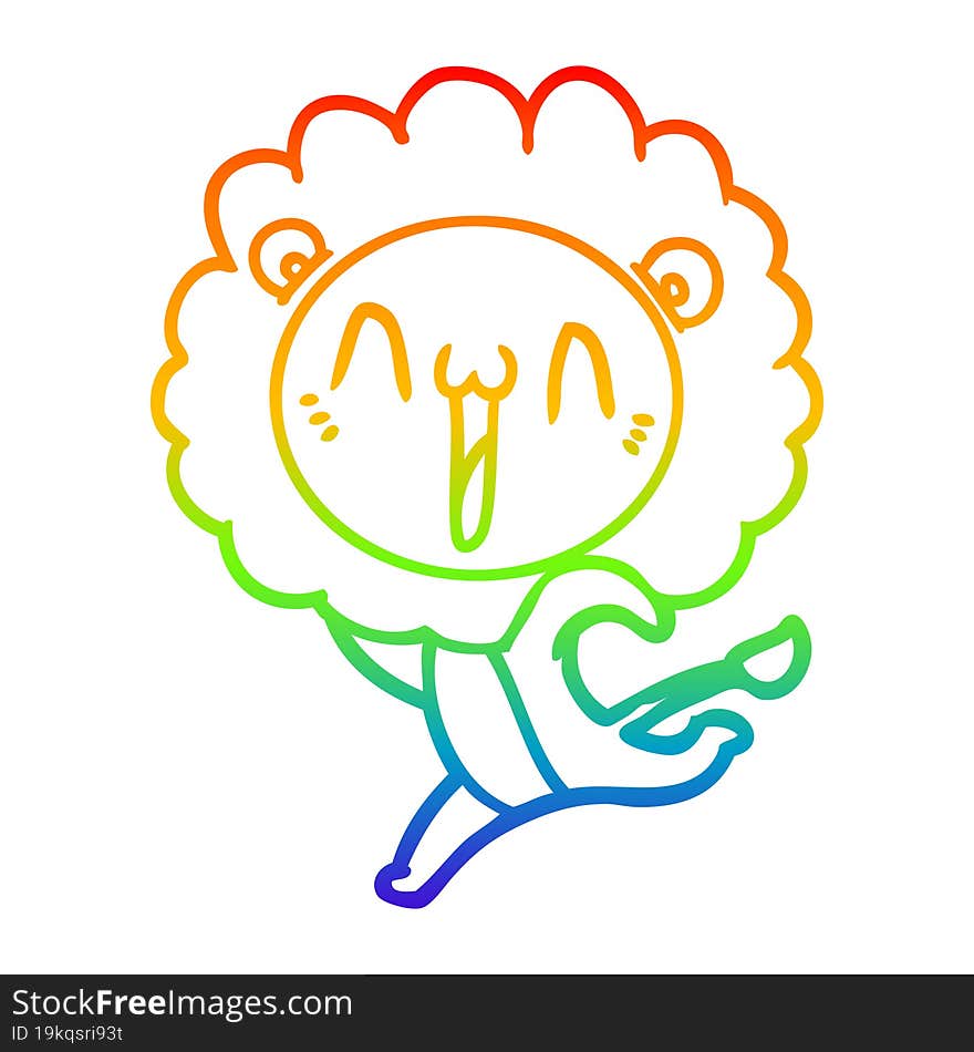 rainbow gradient line drawing of a happy cartoon lion