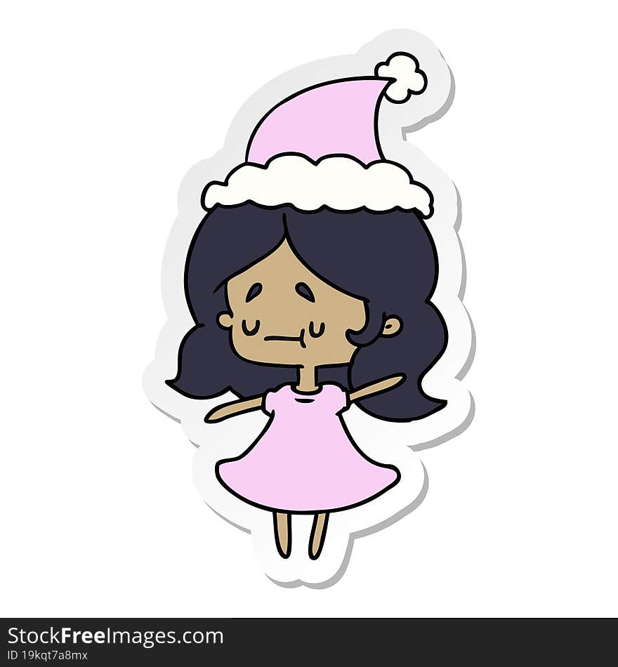 hand drawn christmas sticker cartoon of kawaii girl