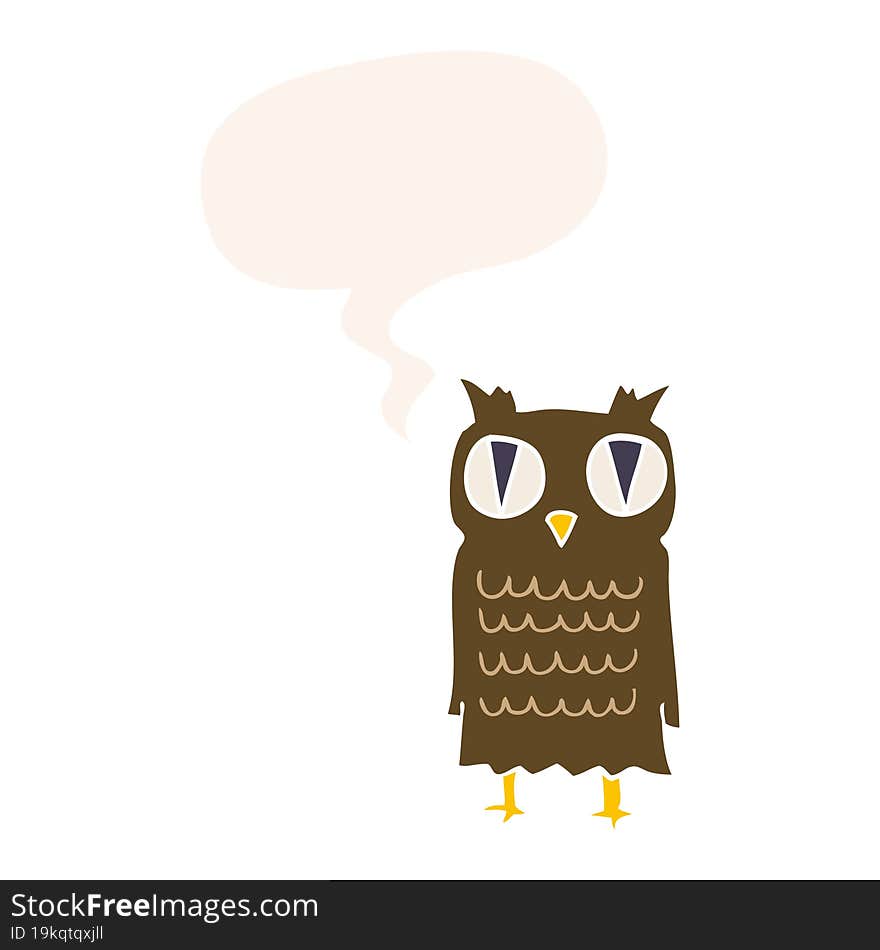 cartoon owl with speech bubble in retro style