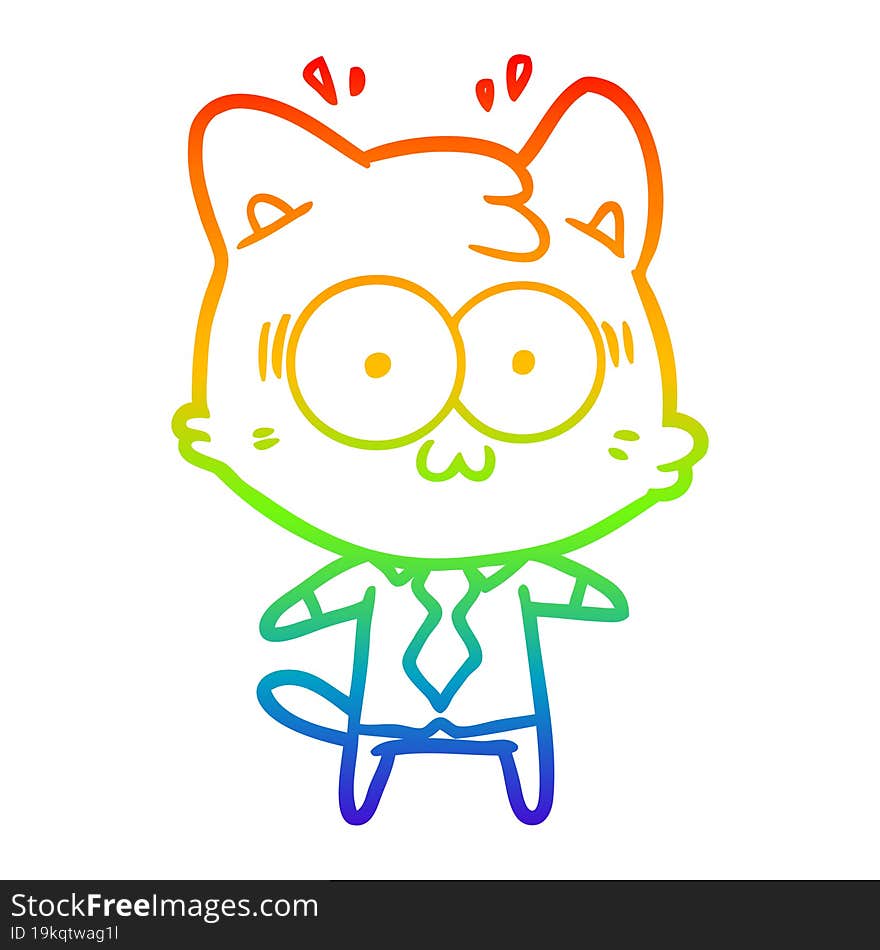 Rainbow Gradient Line Drawing Cartoon Surprised Cat