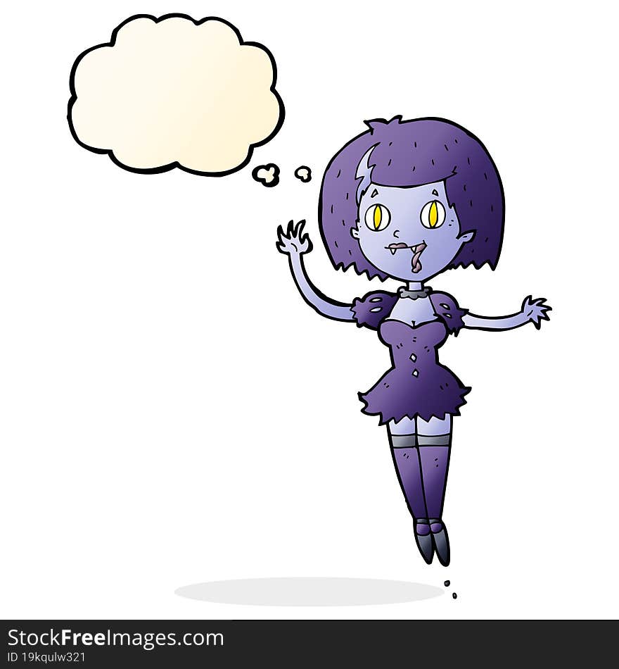 cartoon happy vampire girl with thought bubble