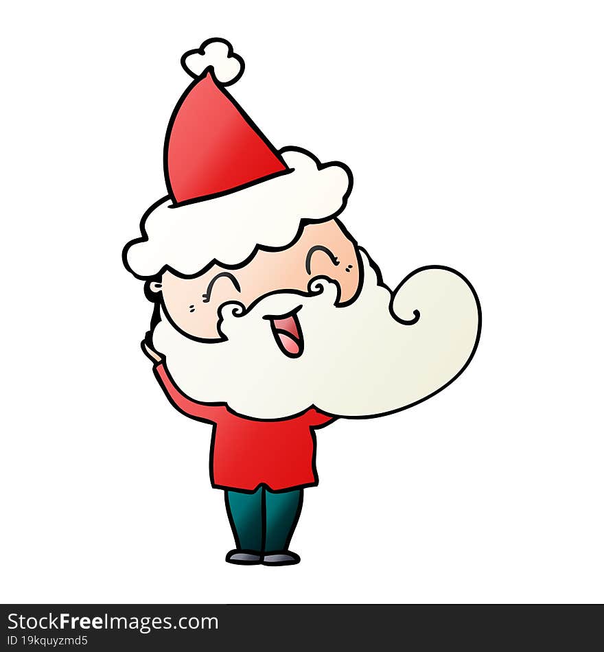 happy bearded man wearing santa hat