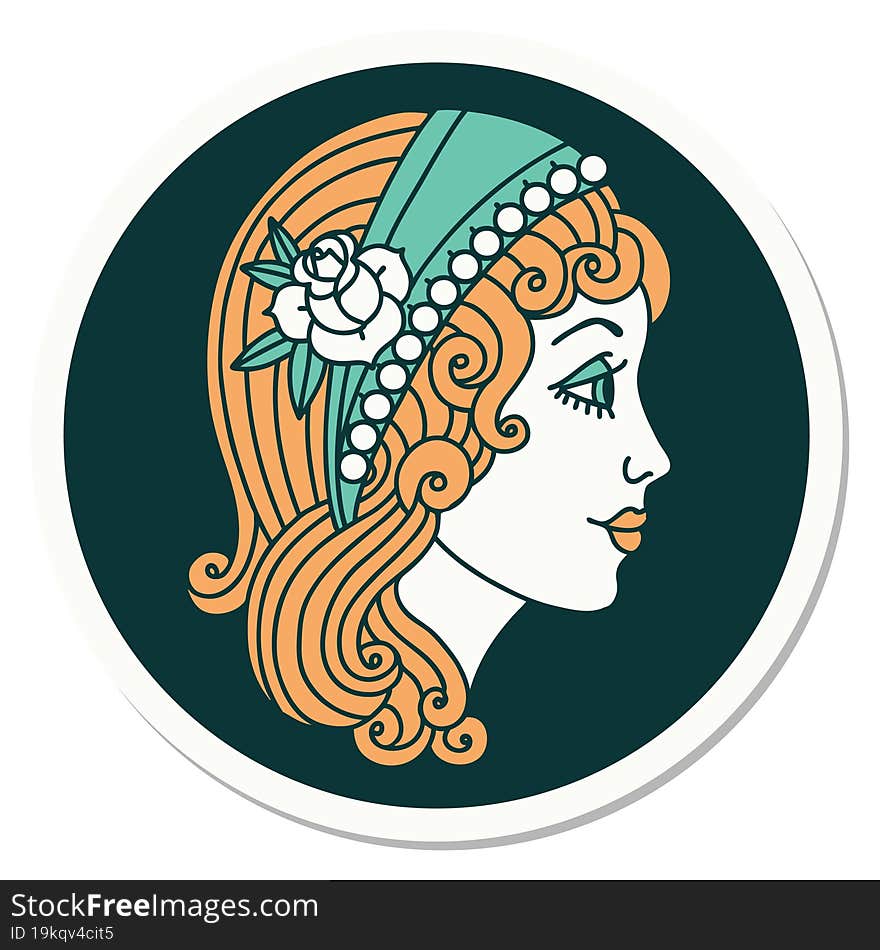 Tattoo Style Sticker Of A Gypsy Head