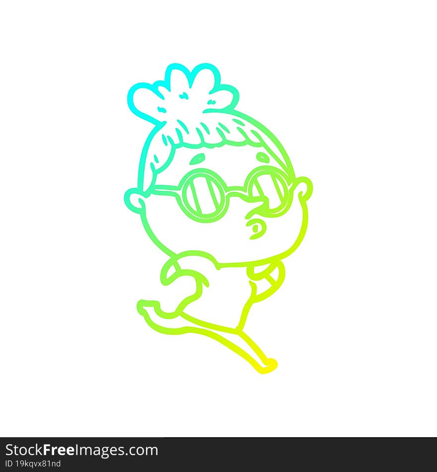 cold gradient line drawing cartoon woman wearing glasses