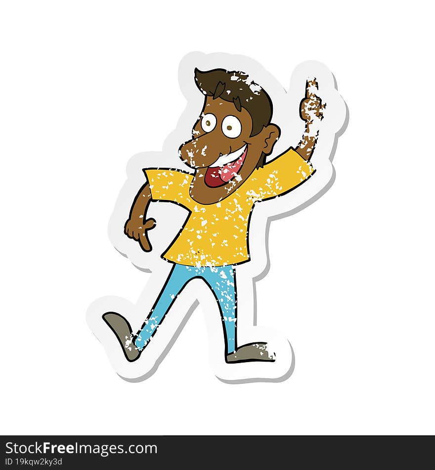 retro distressed sticker of a cartoon man with great idea