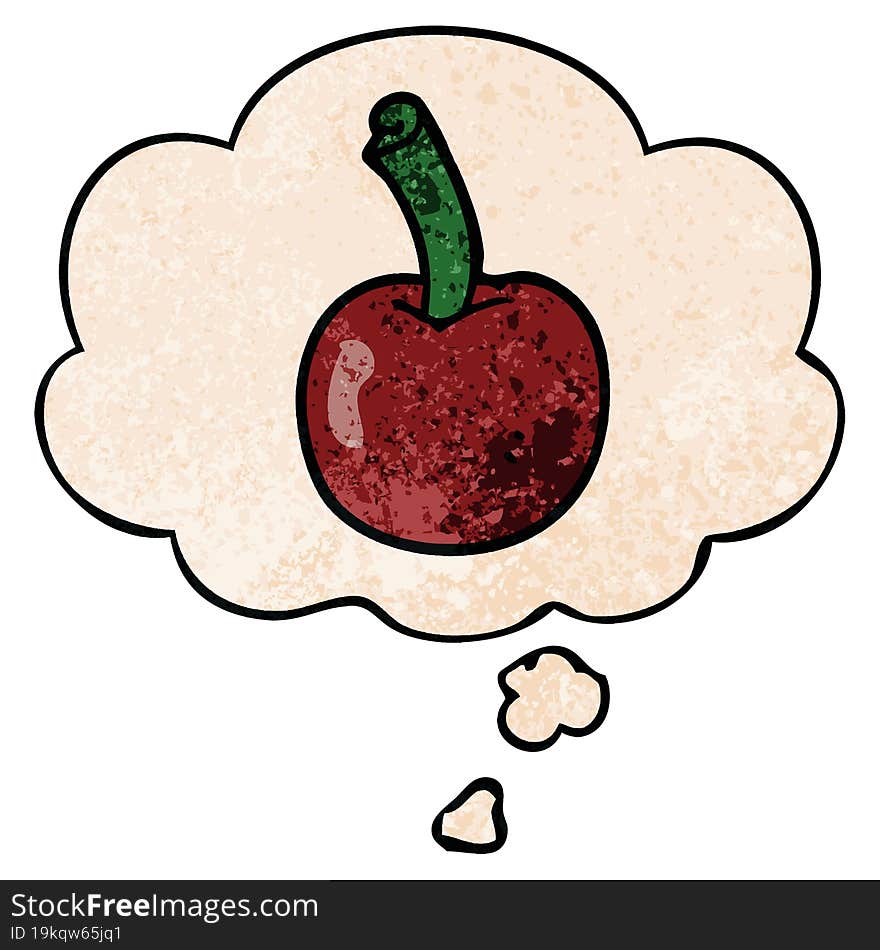 cartoon cherry with thought bubble in grunge texture style. cartoon cherry with thought bubble in grunge texture style