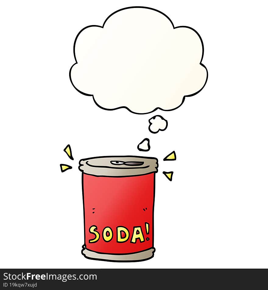 cartoon soda can and thought bubble in smooth gradient style