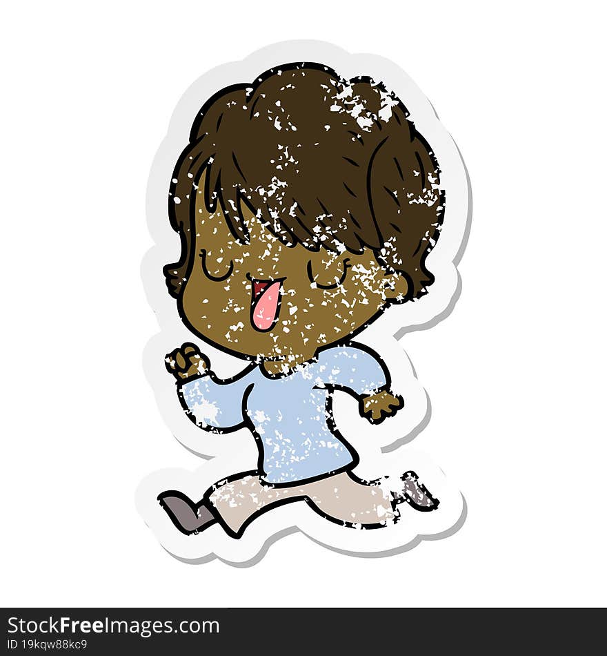 distressed sticker of a cartoon woman talking