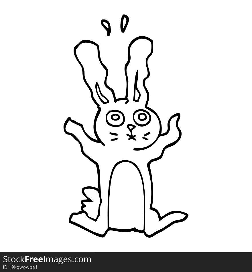 Line Drawing Cartoon Excited Rabbit