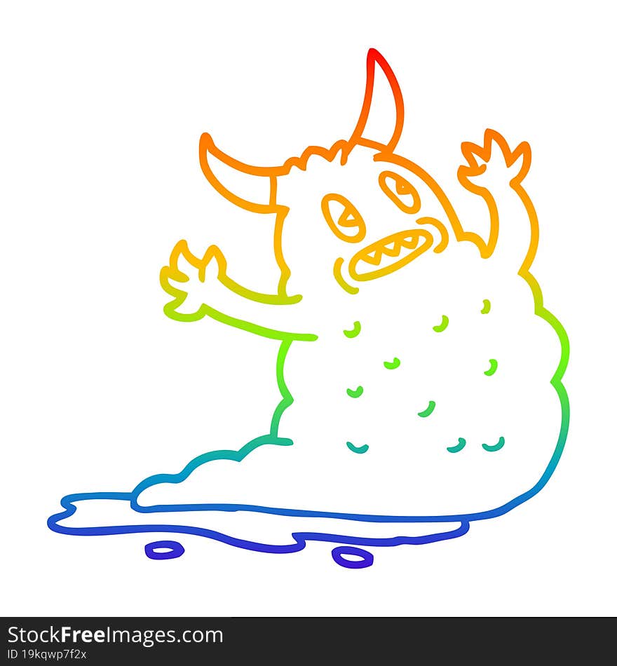 rainbow gradient line drawing of a cartoon demon