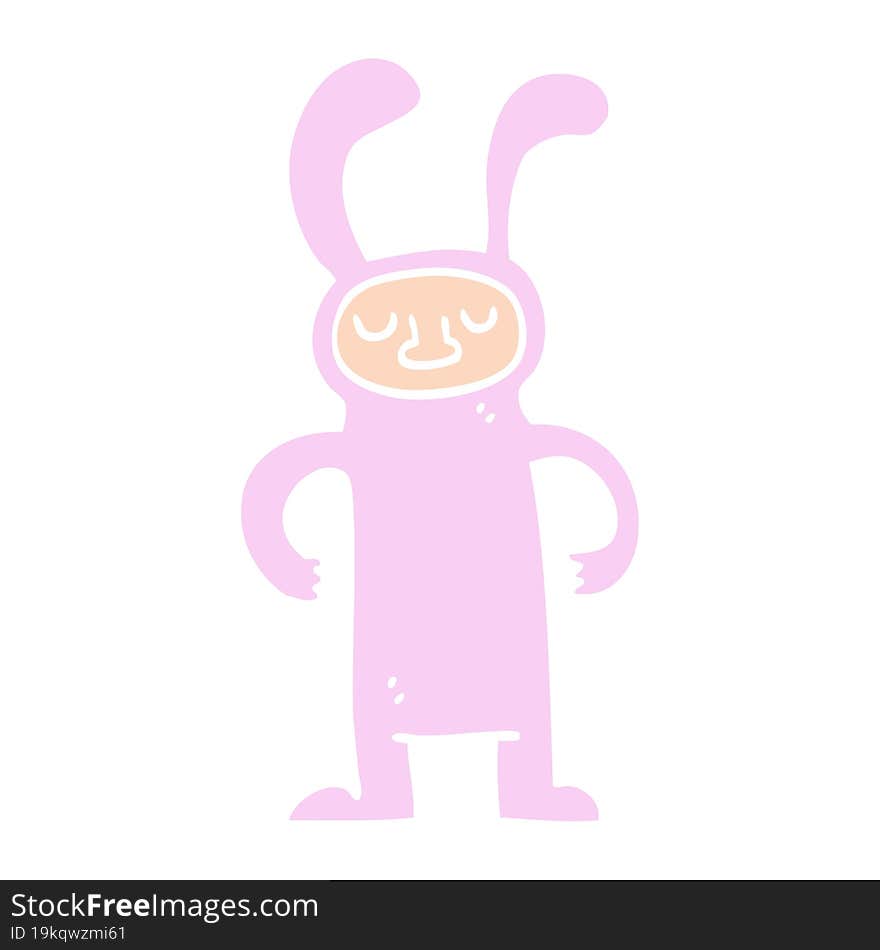 flat color illustration cartoon man dressed as a bunny