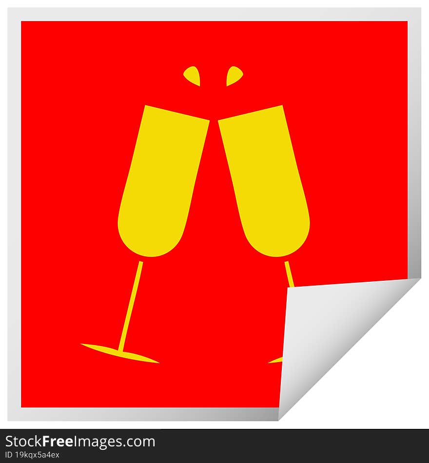 square peeling sticker cartoon clinking champagne flutes