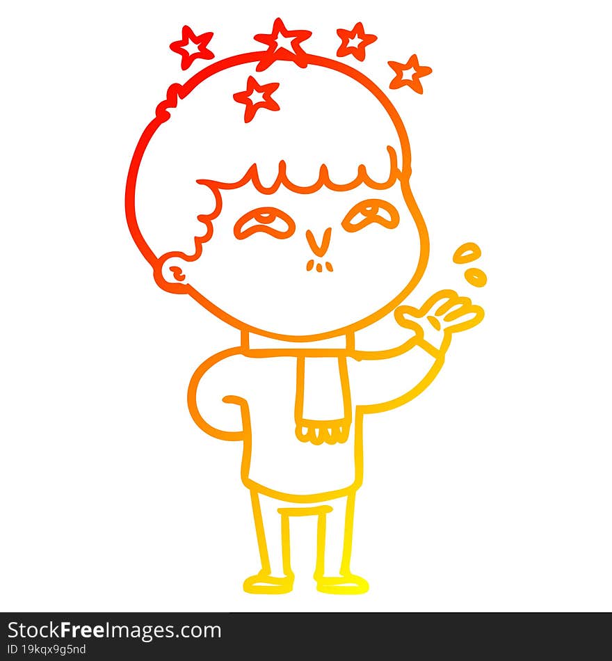 Warm Gradient Line Drawing Cartoon Amazed Boy