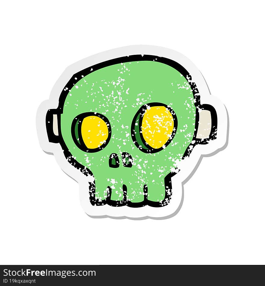 retro distressed sticker of a cartoon spooky skull mask